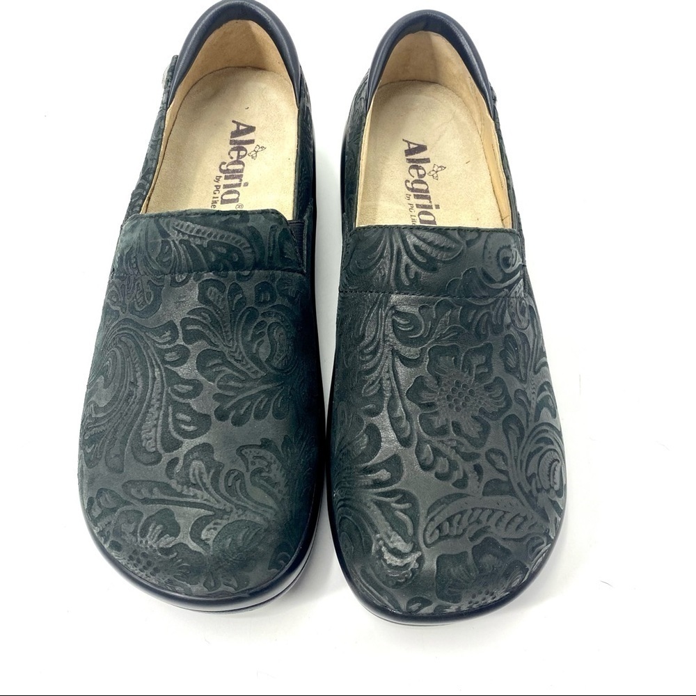 Alegria Keli black embossed floral professions clogs 37 EU
